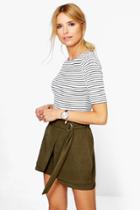 Boohoo Jenny Belted Wrap Over Skort Moss