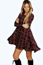 Boohoo Nadia Brushed Knit Floral Swing Dress Purple