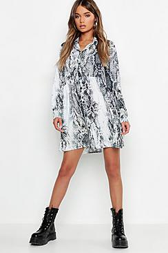 Boohoo Snake Print Oversized Smock Dress