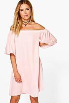 Boohoo Dariela Satin Off The Shoulder Shift Dress