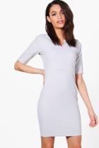 Boohoo Jenna Notch Neck Tailored Dress Grey