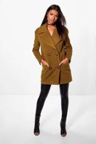 Boohoo Georgia Oversized Collar Double Breasted Coat Olive