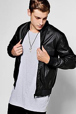 Boohoo Black Rubberised Faux Leather Bomber Jacket