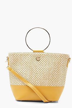 Boohoo Straw & Ring Handle Bucket Cross Body