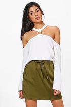 Boohoo Phoebe Eyelet Choker Cold Shoulder Top