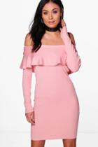 Boohoo Abigail Ruffle Bardot Jumper Dress Pink