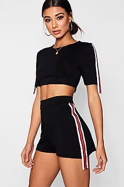 Boohoo Vic Cropped Tape Trim Tee And Short Co-ord