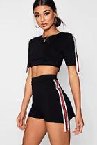 Boohoo Vic Cropped Tape Trim Tee And Short Co-ord