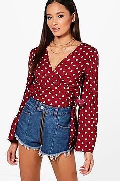 Boohoo Alicia Spot Wrap Front Top
