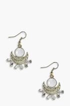 Boohoo Macy Moon Stone & Diamante Bridal Earrings Gold