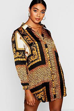 Boohoo Plus Chain Print Shirt Dress