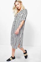 Boohoo Krya Monochrome Stripe Midi Shirt Dress Multi