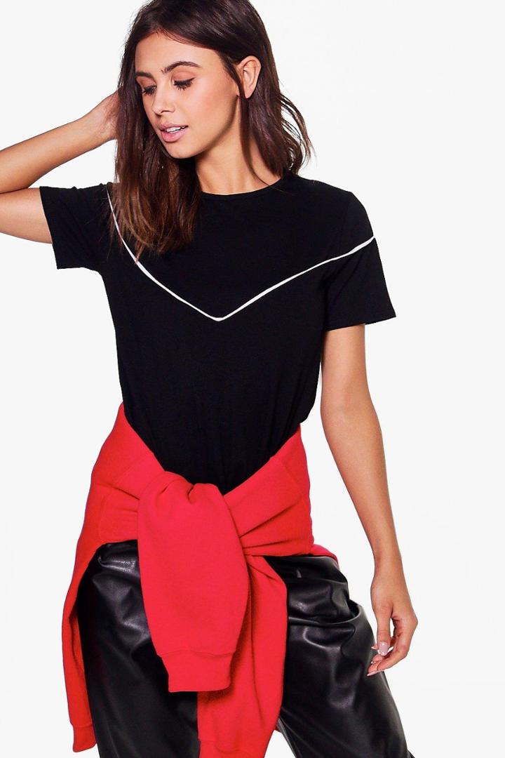 Boohoo Petite Macie Premium Trim Oversized Tee Black