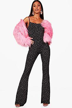 Boohoo Cat Square Neck Heart Print Jumpsuit
