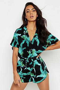 Boohoo Tropical Print Runner Shorts