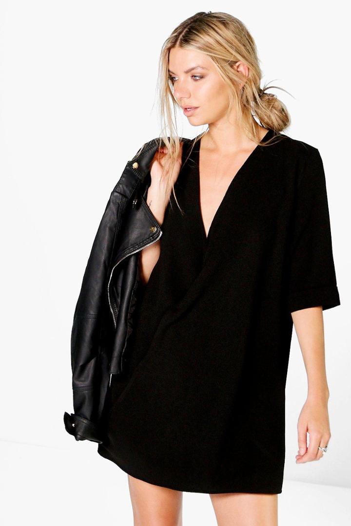 Boohoo Lily Wrap Front Shift Dress Black