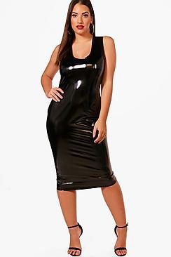 Boohoo Plus Vinyl Leather Look Midi Dress