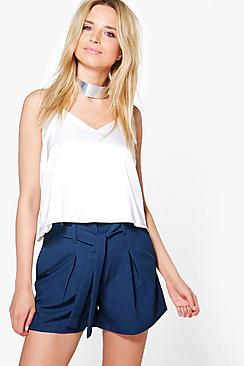 Boohoo Lucia Tie Belt Woven Tailored Shorts