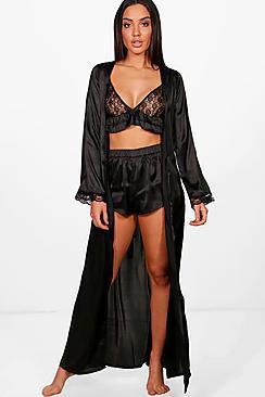 Boohoo Poppy Satin Lace Sleeve Maxi Kimono