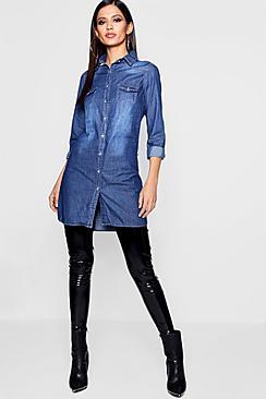 Boohoo Lara Slim Fit Long Sleeve Denim Shirt Dress