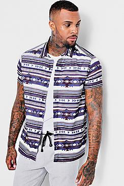 Boohoo Short Sleeve Tribal Sateen Shirt