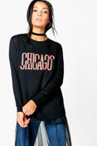 Boohoo Eva Slash Print Long Sleeve T-shirt Black
