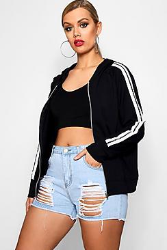 Boohoo Plus Emma Zip Front Sports Stripe Hoody