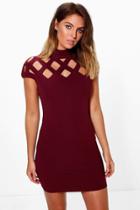 Boohoo Bryanna Cut Out Neck Bodycon Dress Berry