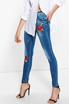 Boohoo Boutique Ria Embroidered Skinny Jeans Blue