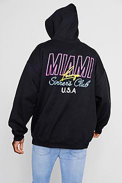 Boohoo Oversized Miami Neon Print Hoodie