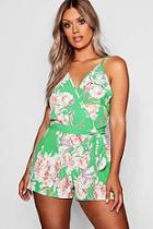 Boohoo Plus Kelly Floral Drape Playsuit