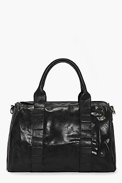 Boohoo Aaliyah Black Metallic Bowler Bag