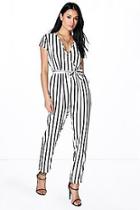 Boohoo Jenna Capped Sleeve Striped Jumpsuit
