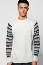 Boohoo Colour Block Cable Jumper Ecru