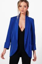 Boohoo Katie Shawl Collar Pocket Textured Blazer Cobalt