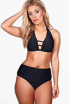 Boohoo Plus Fay Lace Up Front High Waist Bikini
