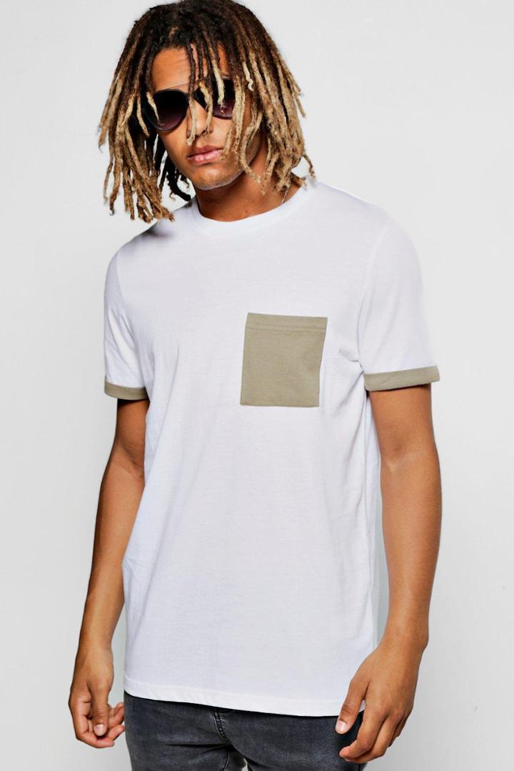 Boohoo Contrast Pocket Turnt Up T-shirt Khaki