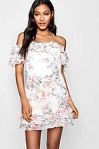 Boohoo Boutique Cold Shoulder Floral Mini Dress