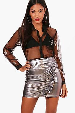 Boohoo Valerie Star Embroidered Mesh Shirt
