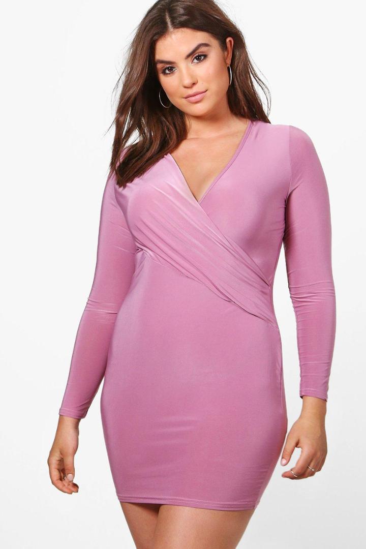 Boohoo Plus Darcy Wrap Detail Bodycon Dress Lilas