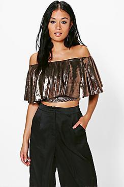 Boohoo Bella Metallic Cropped Bardot Top