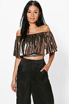 Boohoo Bella Metallic Cropped Bardot Top