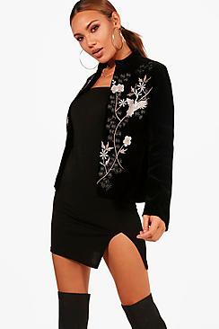 Boohoo Lola Embriodered Velvet Jacket