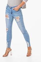 Boohoo Jess Mid Rise Distressed Ankle Skinny Jeans