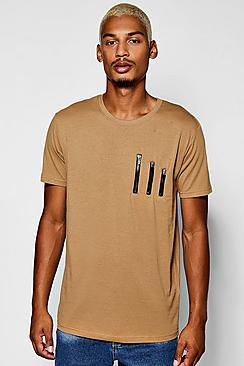 Boohoo Zip Detail T-shirt With Curve Hem