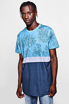 Boohoo Longline Curved Hem Colour Block Print Tee