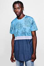 Boohoo Longline Curved Hem Colour Block Print Tee