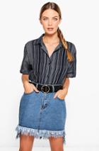 Boohoo Zoey Striped Short Sleeve Boxy Shirt Navy