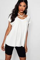 Boohoo Slinky Eyelet Cross Over Detail Top