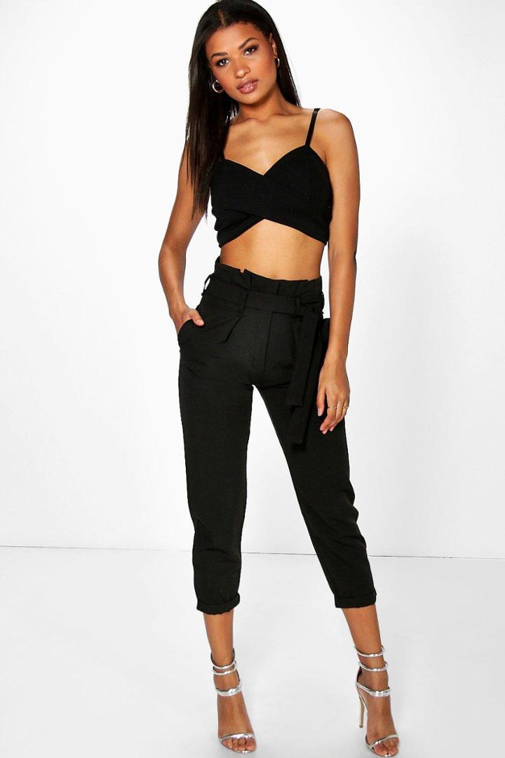 Boohoo Samira Belted Tailored Trousers Black